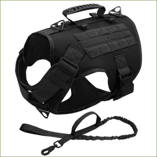 Harnais Militaire Pour Moyen Ou Gros Chien-Ergonomique-En Nylon Noir+Laisse / Small