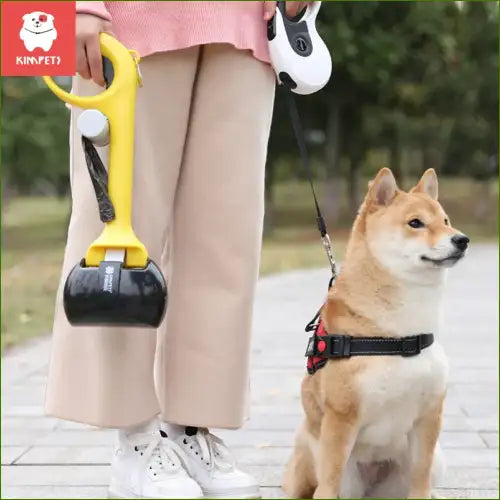 Ramasse Crotte Avec Manche Et Conteneur Sachet avec petit chien