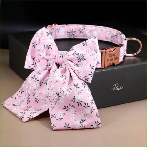Collier En Soie Pour Chien Avec Boucle Personnalisée Et Nud Papillon Rose / S