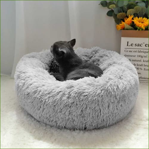 Coussin apaisant pour chien - douillet et anti stress - gris avec chaton