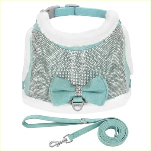 Harnais chiwawa Strass Et Laisse Assortie Bleu / L