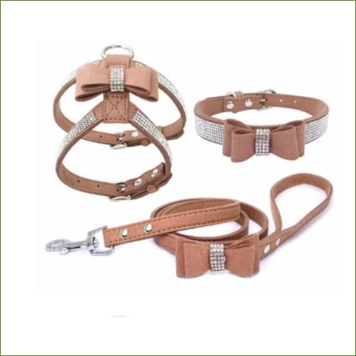 Harnais collier et laisse pour chiot Marron / L