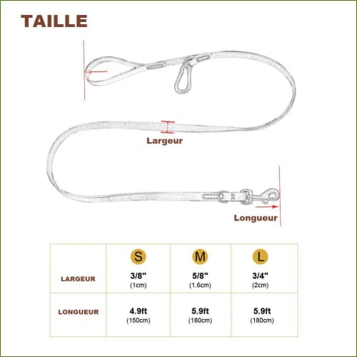 Laisse en cuir pour gros chien avec anneau en acier couleur Marron - dimensions