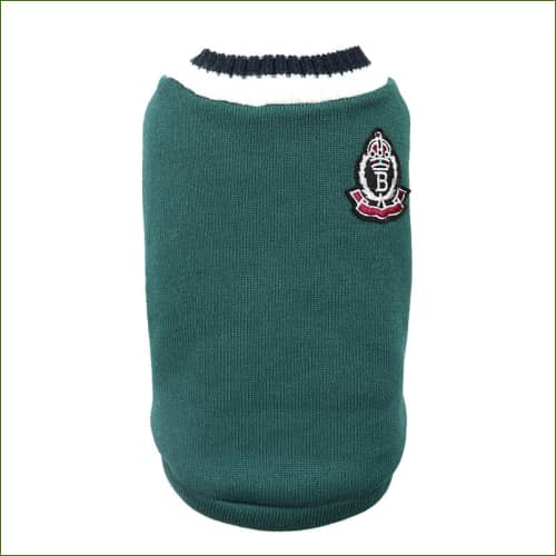 Pull Col En V Style Collège Avec Écusson Vert / Xs Pull Pour Chien