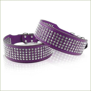 Collier strass en cuir bling bling, de luxe Purple / M