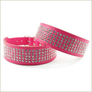 Collier strass en cuir bling bling, de luxe Rose / M