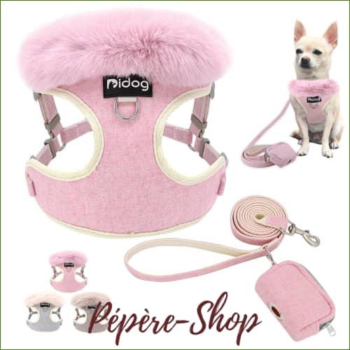 Harnais Chien Chic Midog Avec Col En Fourrure Et Pochette Assortie